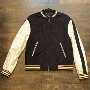 Lace contrast bomber jacket size small. Zara